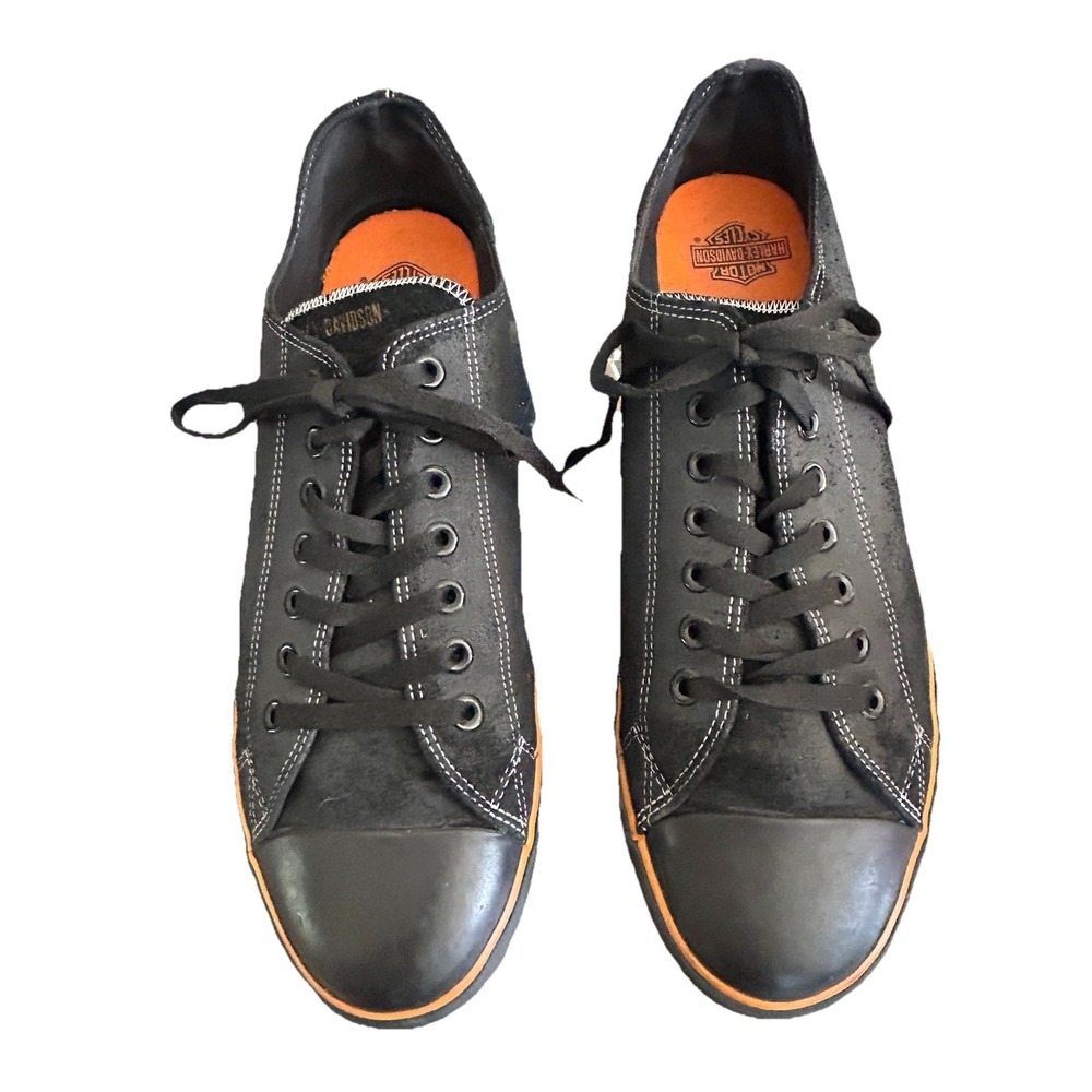 Harley-Davidson Men's Low Top Sneakers Black Suede Size 13 D93197 Orange Trim